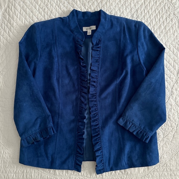 Dressbarn Blue Ruffle Open Jacket Blazer Size Large - Picture 9 of 9